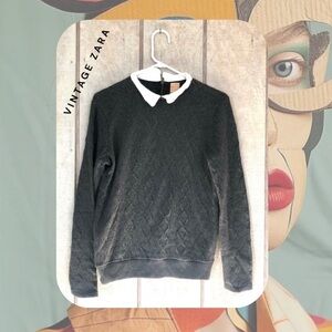 zara gray knit cable knit sweater with attached collar